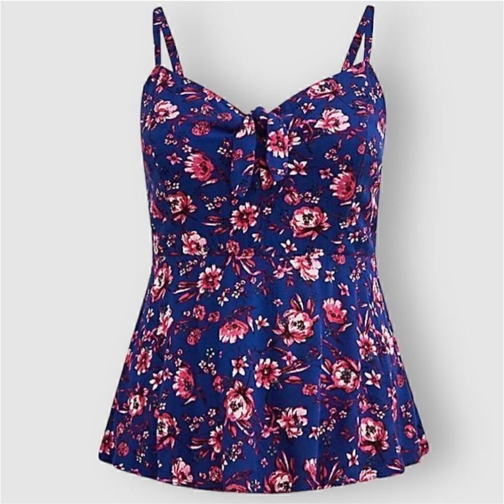 Torrid Blue & Pink Floral Peplum Eyelet Gauzy Tank Cami Sz 3X